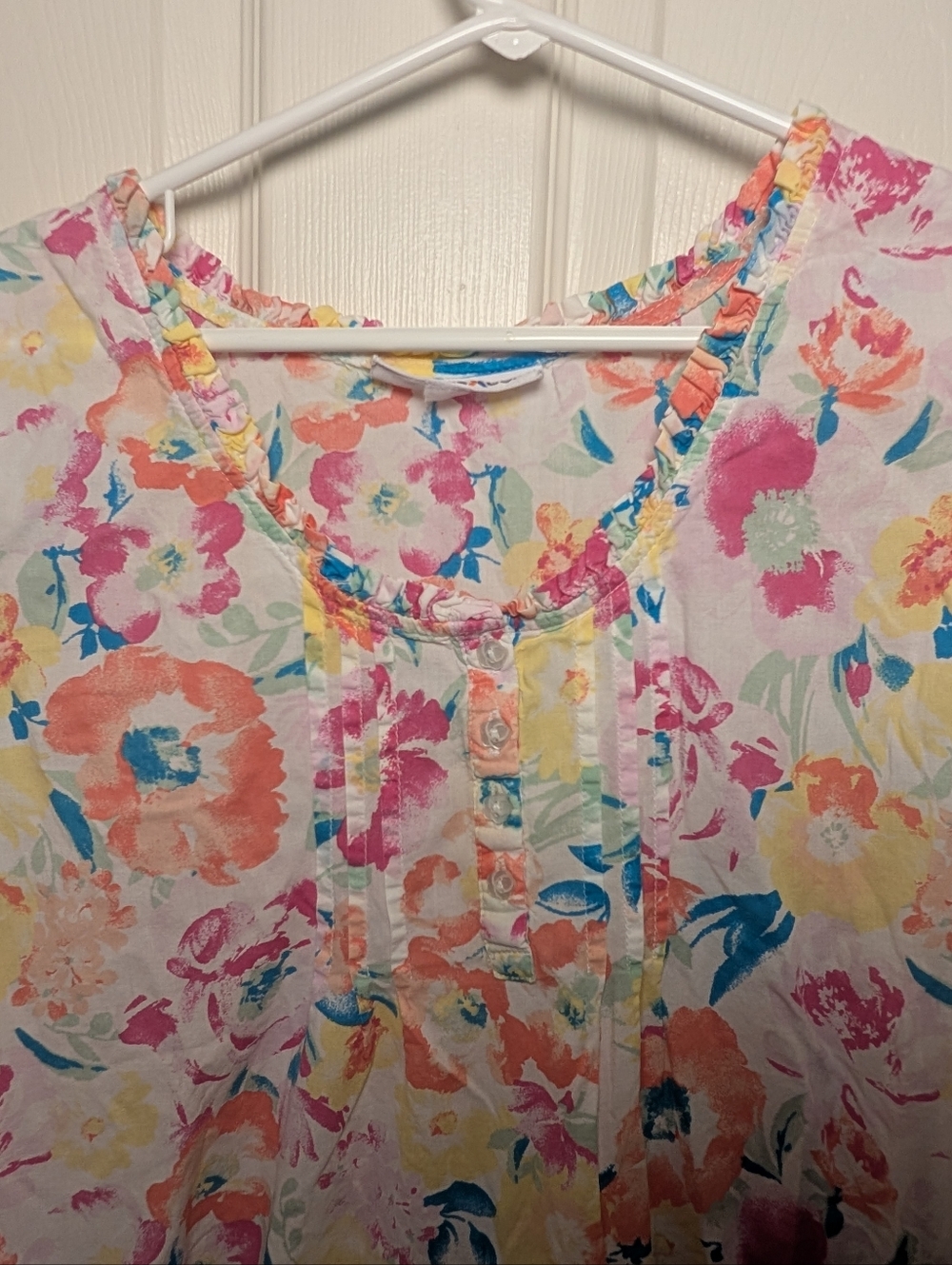 Dreams & Co Nightgown Large Floral Button Sleeveless 100% Cotton Ruffle